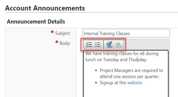 Formatting Options for Account Admins